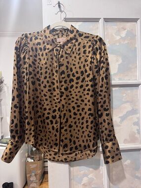 Tan Leopard-Print Button Front Blouse